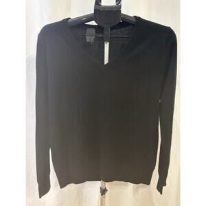 Quince Women's Black Mongolian Cashmere Knit V-neck Pullover Sweater Size L